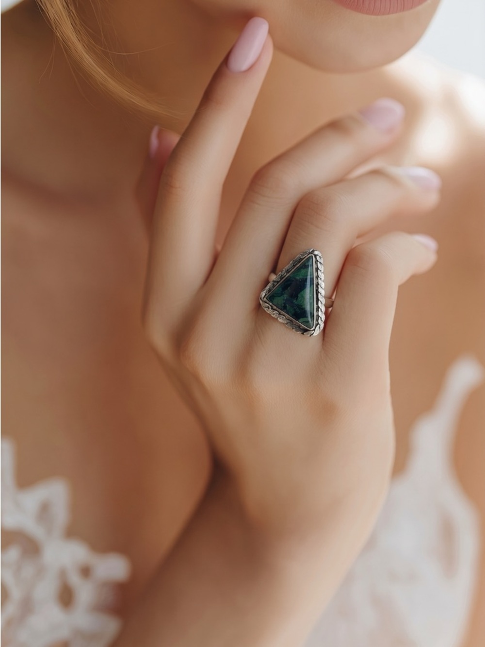 Hand‎ crafted  women’s KamBamba Jasper Green Adjustable Ring 925 in gift box